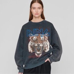 Anine Bing Charcoal Sweatshirt with Blue Graphic